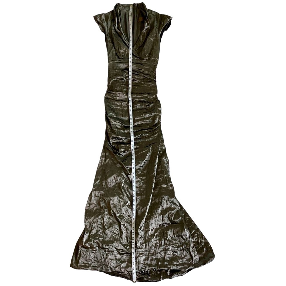 Nicole Miller Evening Gown Womens 2 Bronze Ruched Metallic Portrait Collar - Picture 8 of 16